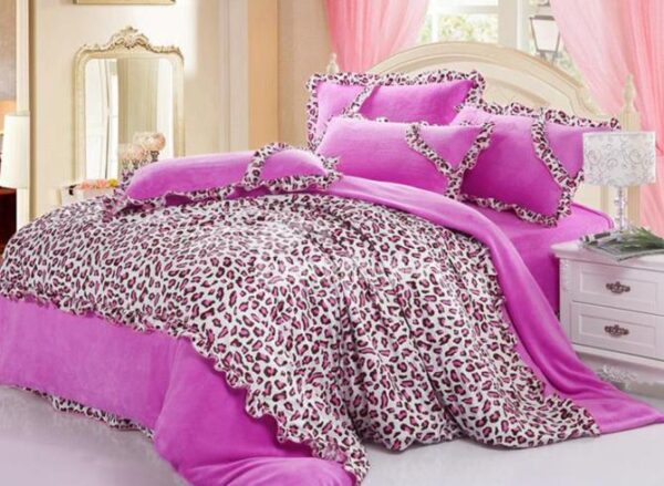 New Arrival Thicken Coralon Leopard Pink 4 Piece Bedding Sets/Duvet Cover Sets