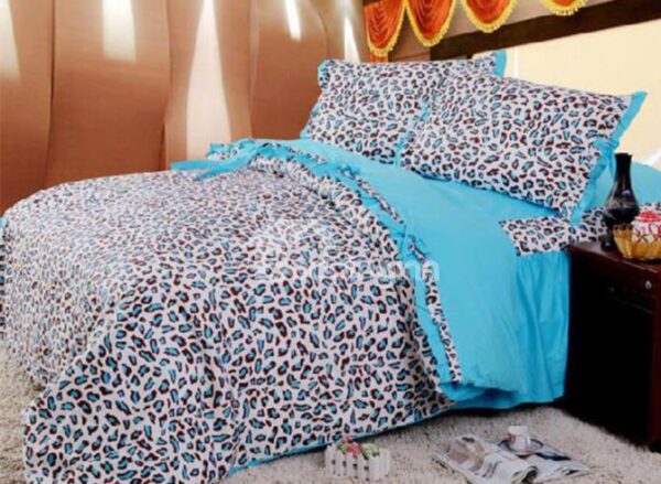 New Arrival 100% Cotton Korean Style Sexy Leopard Blue 4 Piece Bedding Sets/Duvet Cover Sets