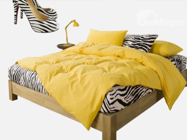 New Arrival 100% Cotton Korean Style Zebra Yellow 4 Piece Bedding Sets/Duvet Cover Sets