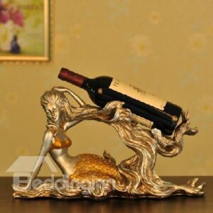 Vintage Silvery Mermaid Resin Artware Wine Rack Home Decoration