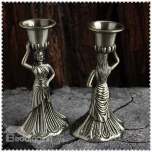 Exquisite Alloy Godness-shape Relief Sculpture a Couple of Candle Holder