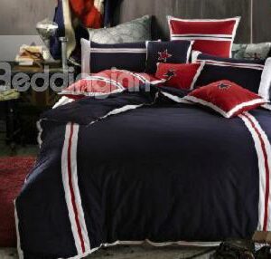 100% Cotton Comfortable Pentacle Print Dark Blue 4 Piece Bedding Sets