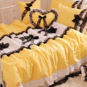 Cinderella Princess Style Beautiful Lace Yellow 4 Piece Bedding Sets