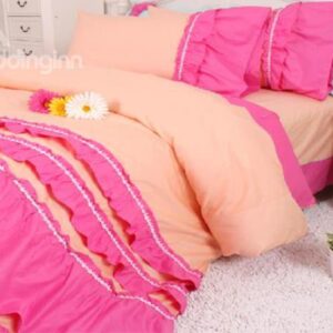 New Arrival Pastoral Style Lace Falbala Pink 4 Piece Bedding Sets /Duvet Cover Sets