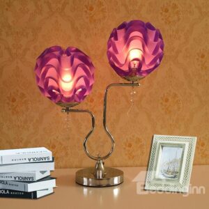 Fashion Purple Flower Shape Brightness Adjustable Crystal Table Lamp