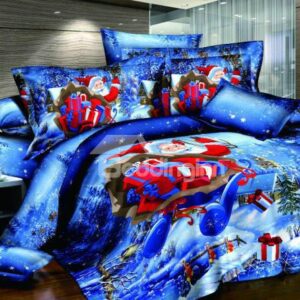 Christmas Gift Red Santa Claus Reactive Print 4 Piece Bedding Sets