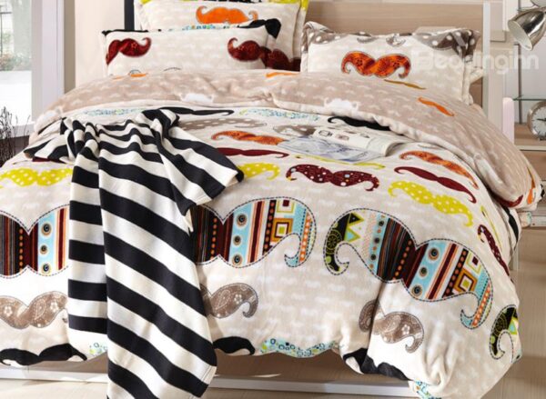 New Arrival Coral Fleece Fashionable Beard Pattern 4 Piece Bedding Sets /Duvet Cover Sets