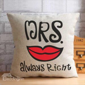 New Arrival Mr Right Mrs Always Right Whisker Lip Pattern Throw Pillow