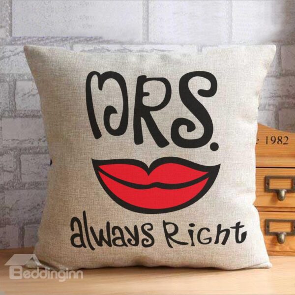 New Arrival Mr Right Mrs Always Right Whisker Lip Pattern Throw Pillow