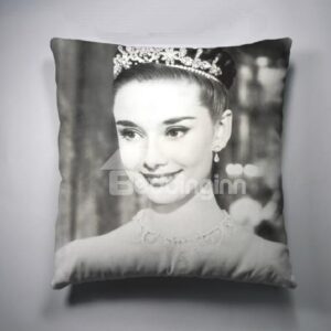 Pretty Audrey Hepburn Portrait Linen Decorative Throw Pillow