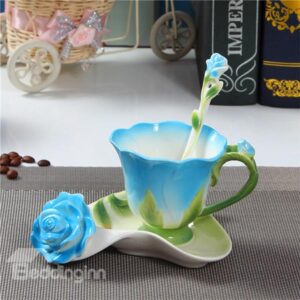 New Arrival Porcelain Rose Shape Four Color Choose Coffee Cup Sets