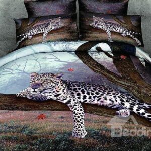 New Arrival Leopard Perching on a Tree Reactive Print 4 Piece Bedding Sets