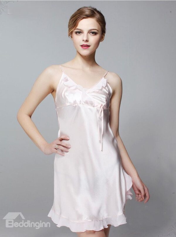 New Arrival Elegant Ruffles 100% Silk Comfortable Sleepwear
