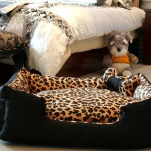 New Arrival Fashion Strong 500D Oxford Fabric Leopard Warm Pets Kennel Sets