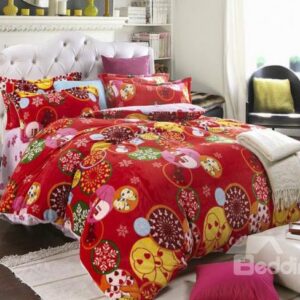 New Arrival Thick Flannel Romantic Christmas Tale 4 Piece Bedding Sets
