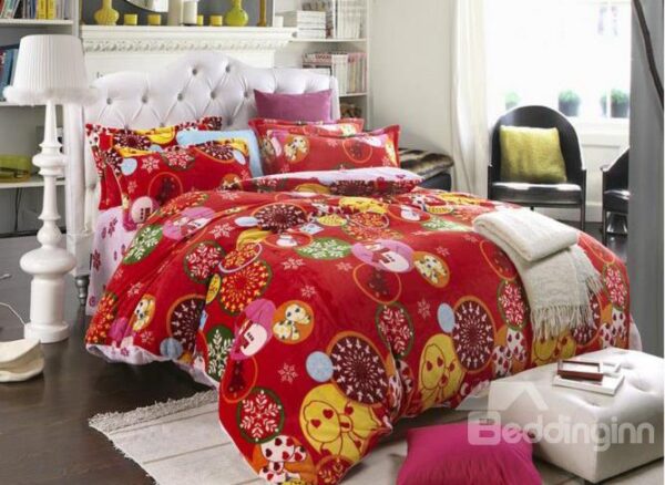 New Arrival Thick Flannel Romantic Christmas Tale 4 Piece Bedding Sets