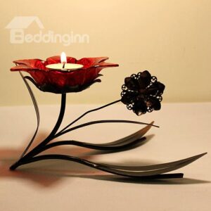 Wrought Iron Emulational Glass Flower Head Vintage Candle Holder