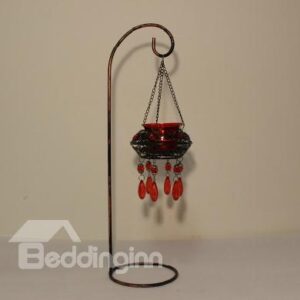 New Arrival Vintage Morocco Wrought Iron Wine Red Glass Head Candle Holder