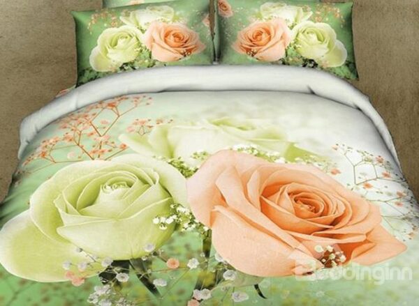 New Arrival Gorgeous Blooming Mint Rose Print 4 Piece Bedding Sets/Duvet Cover Sets
