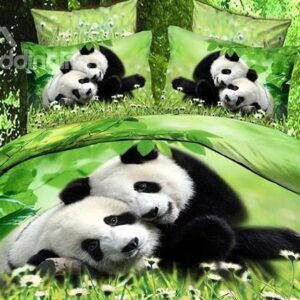 New Arrival Cute Snuggled Pandas Print 4 Piece Bedding Sets