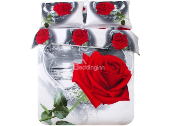 New Arrival High Quality One Beautiful Blooming Rose Print 4 Piece Bedding Sets/Duvet Cover Sets