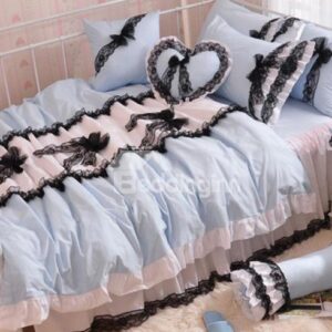 Cinderella Style Beautiful Lace Blue 4 Piece Duvet Cover Sets