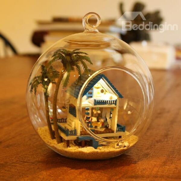 New Arrival Unique Handcraft DIY Christmas Gift Romantic Mini Aegean Sea Cabin Including Ironstand