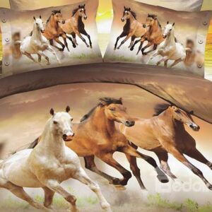 European Style Galloping Horse Reactive Print 4 Piece Polyester Bedding Set