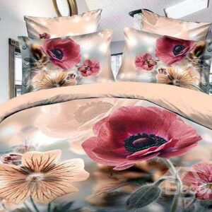 European Style Oil Painting Ink Flower Reactive Print 4 Piece Polyester 3D Bedding Sets