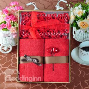 New Arrival Cotton Red Rose Style 2-Piece Towels