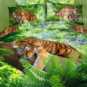 New Arrival High Quality Green Color Tiger Print 4 Piece Bedding Sets