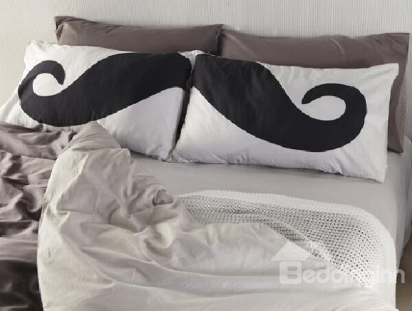 New Arrival 100% Cotton Mustache Print One Pair of Pillowcases
