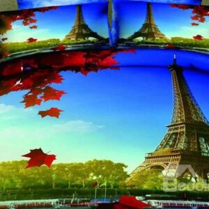 New Arrival 100% Cotton Beautiful Eiffel Tower Print 4 Piece Bedding Sets