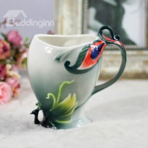 New Arrival Elegant Green Peacock Style Design Enamel Porcelain Coffee Cup