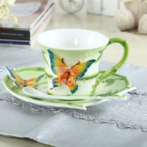New Arrival Lovely Butterfly Style Enamel Porcelain Coffee Cup Sets