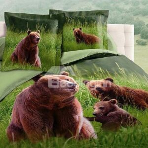 New Arrival High Quality Bears Playing in the Grass Realistic 3D Printed 4 Piece Bedding Sets