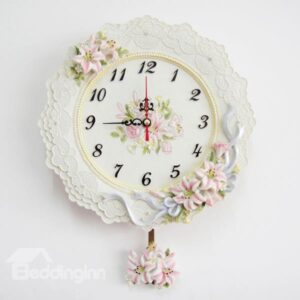 New Arrival European Style Classic Lily White Color Embossed Decorative Wall Clock