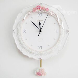 New Arrival European Style Lovely Flowers and Rome Numerals White Color Design Decorative Wall Clock