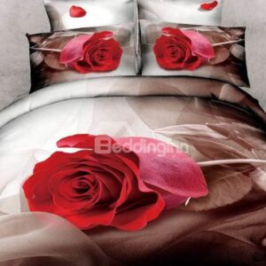 New Arrival 100% Cotton Elegant Single Rose 3D Printed 4 Piece Bedding Sets