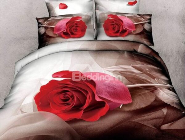 New Arrival 100% Cotton Elegant Single Rose 3D Printed 4 Piece Bedding Sets