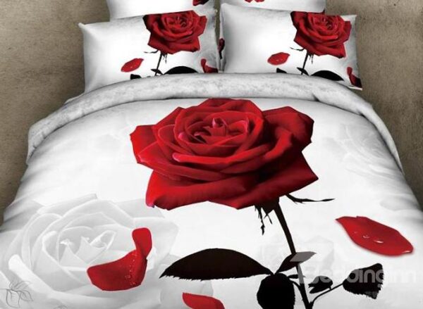 New Arrival 100% Cotton Appealing Swaying Rose 3D Printed 4 Piece Bedding Sets