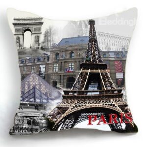 New Arrival Beautiful Paris Eiffel Tower and City Print Linen Throw Pillow