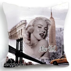 New Arrival Beautiful Marilyn Monroe and New York Attractions Print Throw Pillow