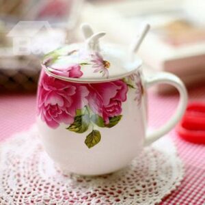 New Arrival Beautiful Peony Flower Simple Design Coffee Cup Sets