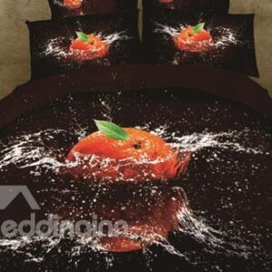 New Arrival 100% Cotton Beautiful Orange in Water Print 4 Piece Bedding Sets