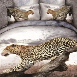 New Arrival 100% Cotton Vivid Leopard on the Tree Print 4 Piece Bedding Sets