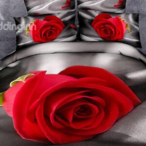 New Arrival High Quality Elegant Red Rose Print 4 Piece Bedding Sets