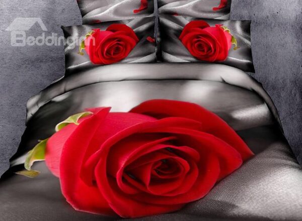 New Arrival High Quality Elegant Red Rose Print 4 Piece Bedding Sets