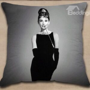 New Arrival Elegant Audrey Hepburn in Black Dress Print Throw Pillow