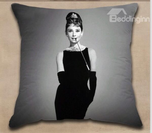 New Arrival Elegant Audrey Hepburn in Black Dress Print Throw Pillow